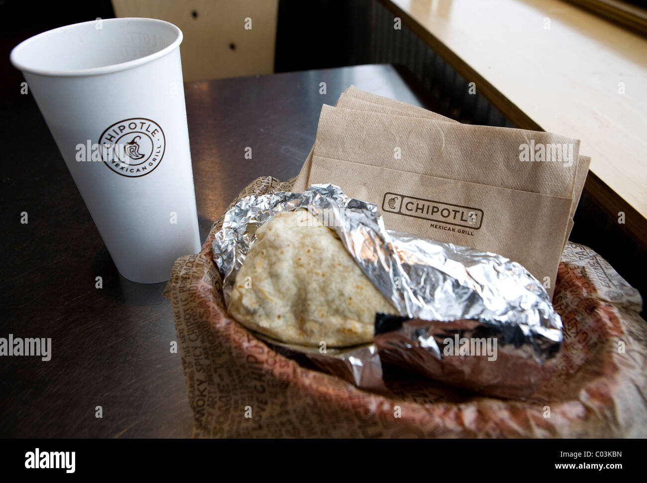 A Chipotle burrito and taco fast food restaurant.  Stock Photo