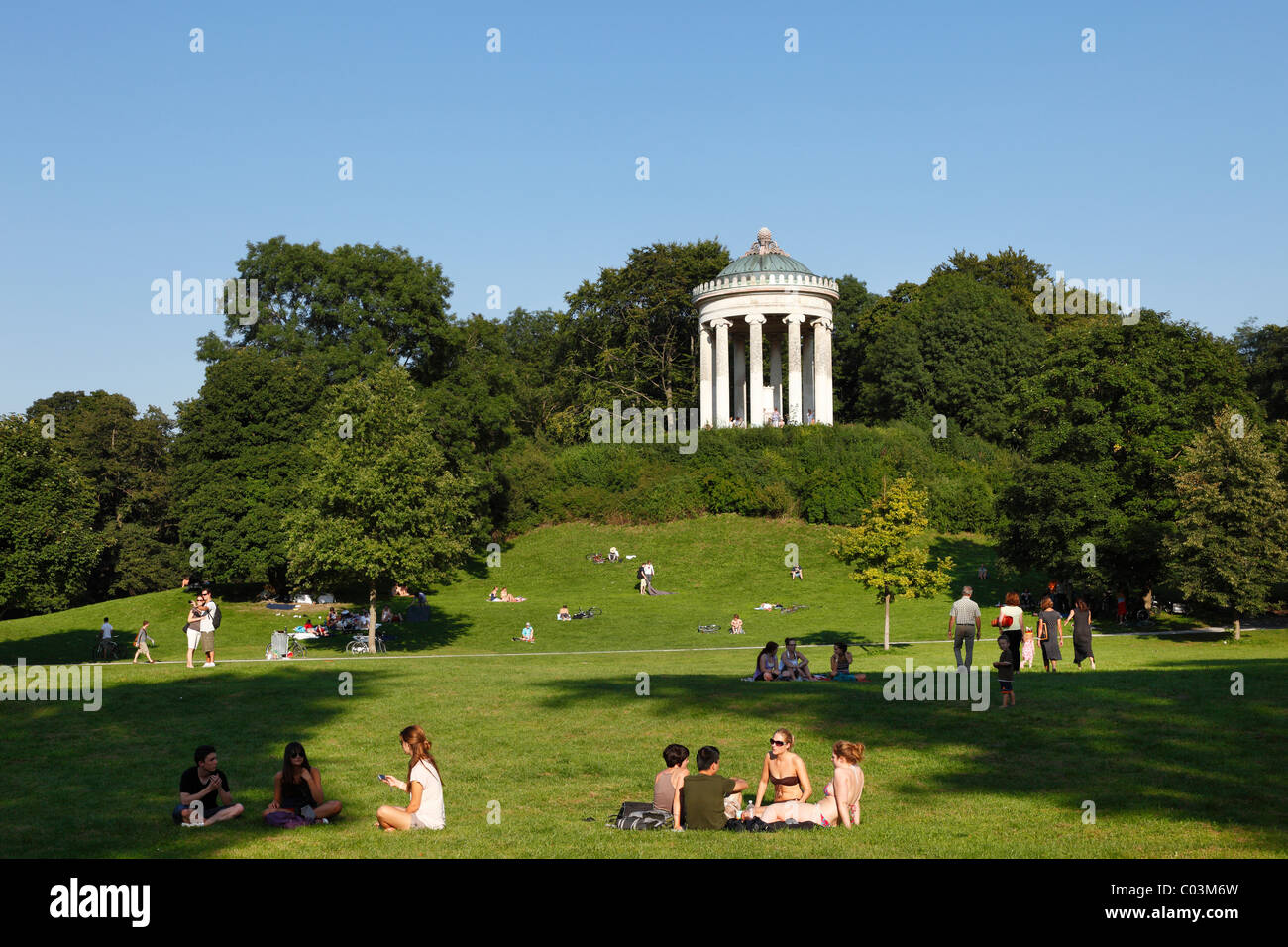 Englischer Garten park with Monopteros temple, Munich, Upper Bavaria, Bavaria, Germany Stock Photo