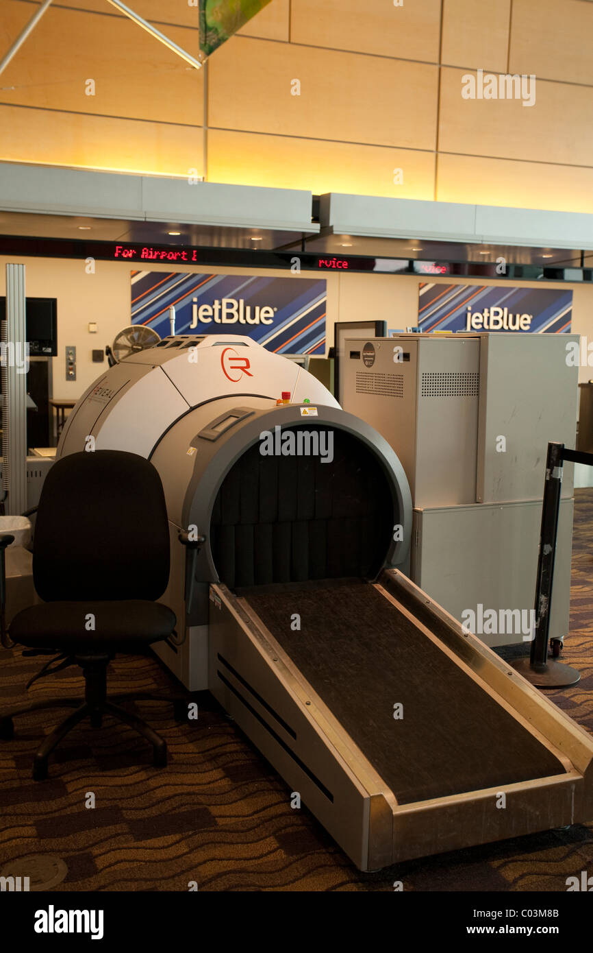 Baggage screening equipment sits idle during a snow emergency at