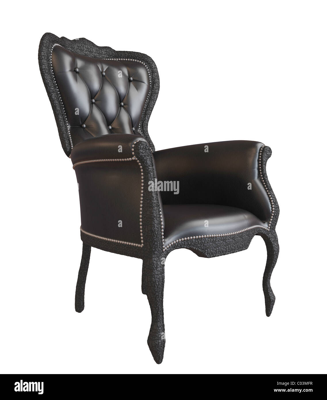 3D photorealistic image of a black leather office armchair, isolated  against a white background Stock Photo - Alamy