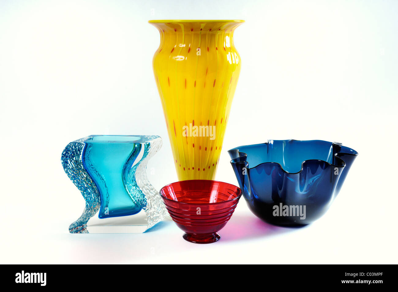 Four pieces of 20th C. coloured decorative glass. Italian, Czech and