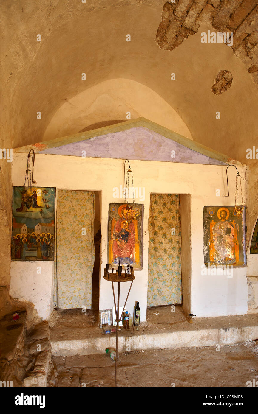 Greek Orthodox church interior Paliachora, Aegina, Greek Saronic Islands Stock Photo