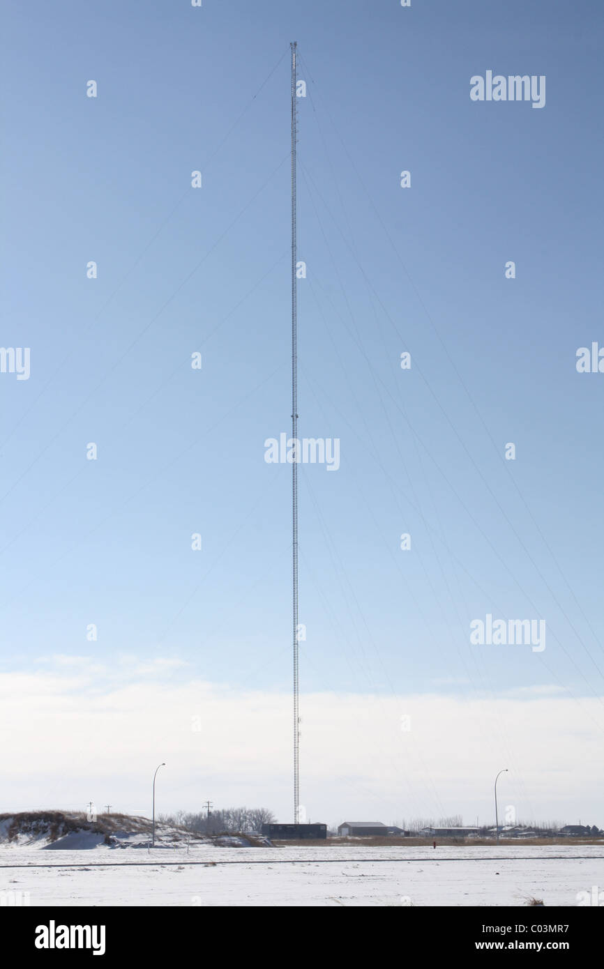 Radio transmitter site tower in winter Stock Photo Alamy