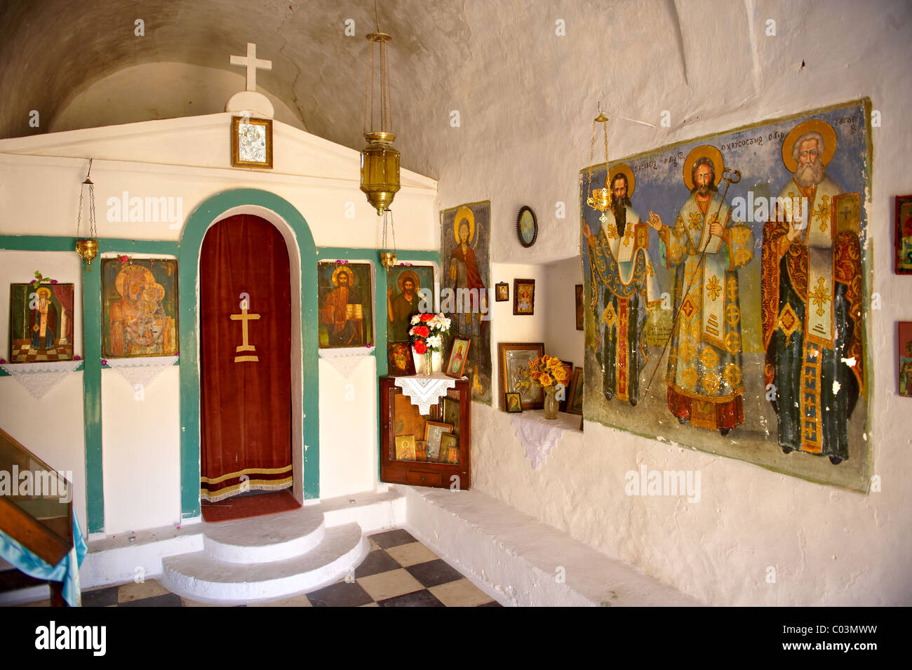 Interior of the Greek Orthodox church of Saint Charapampos, Paliachora, Aegina, Greek Saronic Islands Stock Photo
