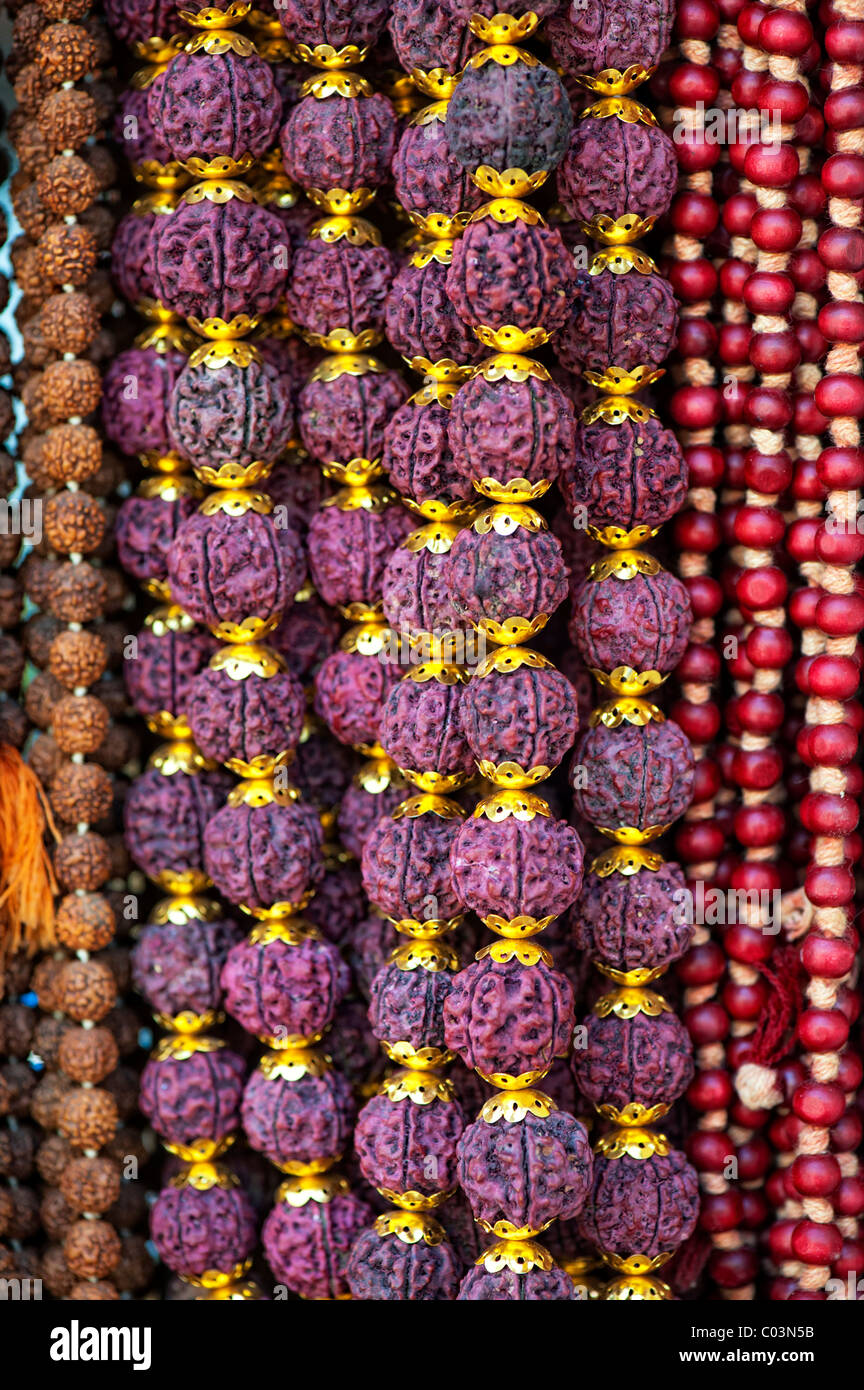 Indian rudraksha prayer beads Stock Photo