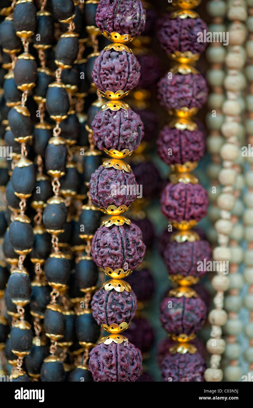 Indian rudraksha prayer beads Stock Photo