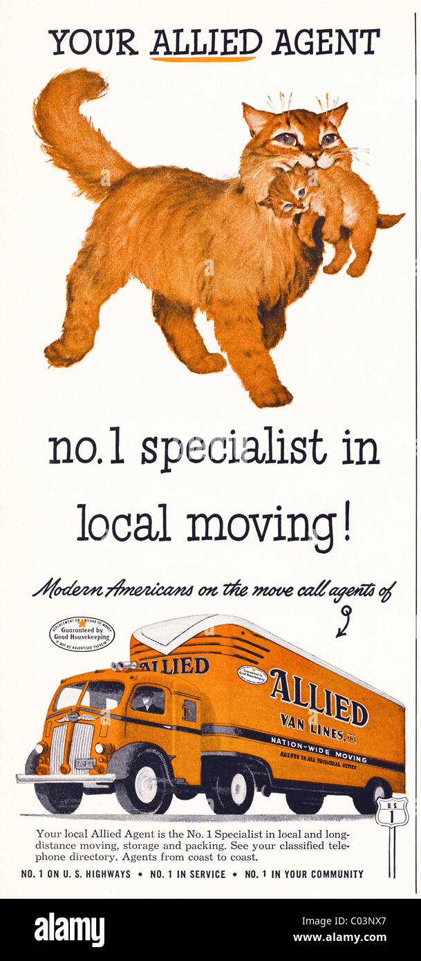 1950s advertisement in American consumer magazine for ALLIED VAN LINES home  movers Stock Photo - Alamy