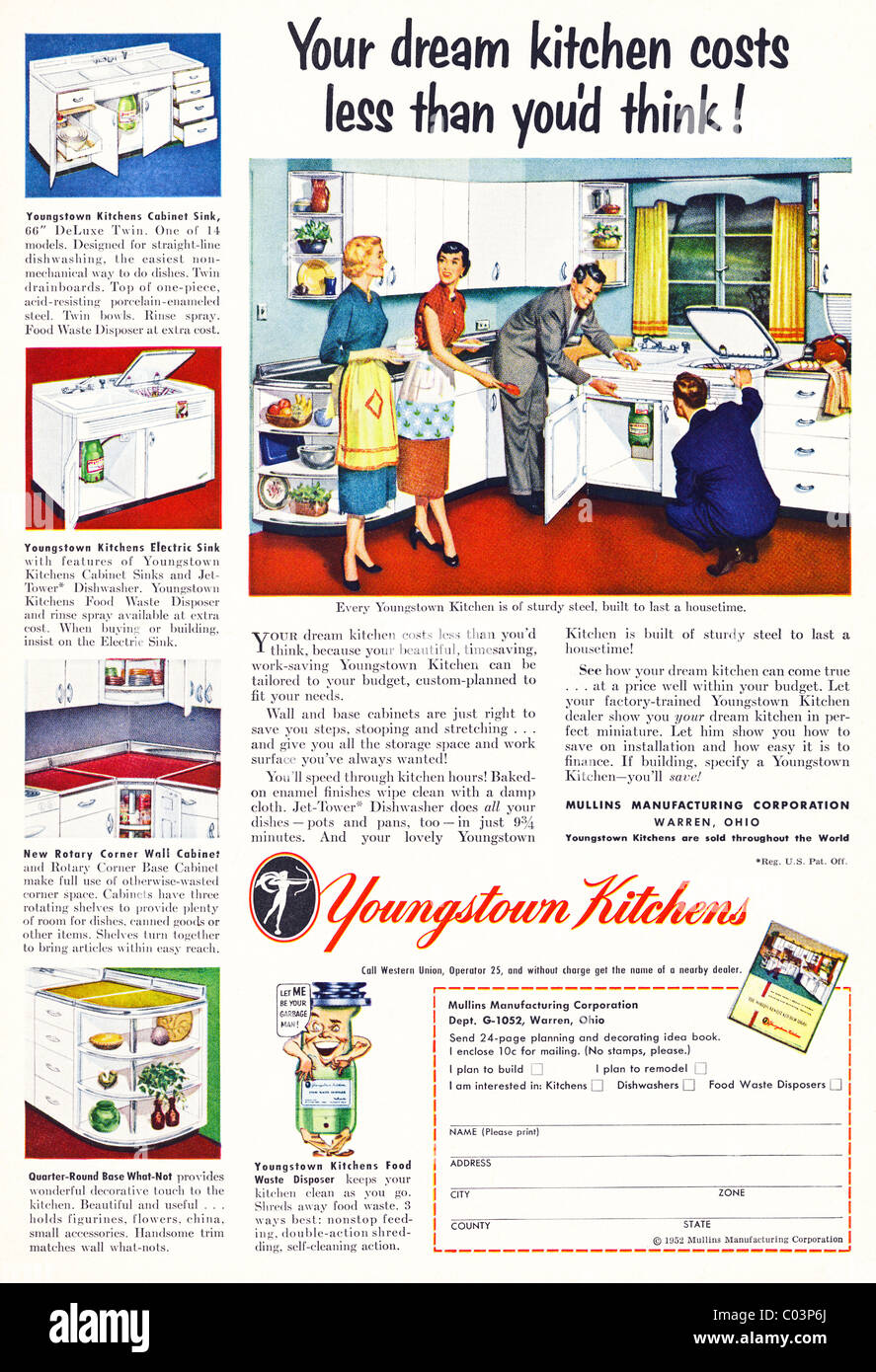 1950s full page advertisement in American consumer magazine for YOUNGSTOWN KITCHENS Stock Photo