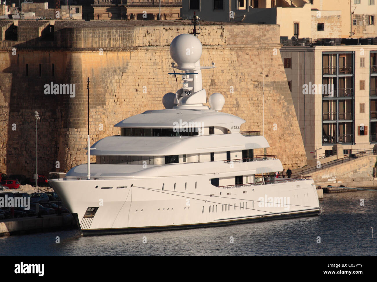 The luxury yacht Ilona in Malta's Grand Harbour Stock Photo