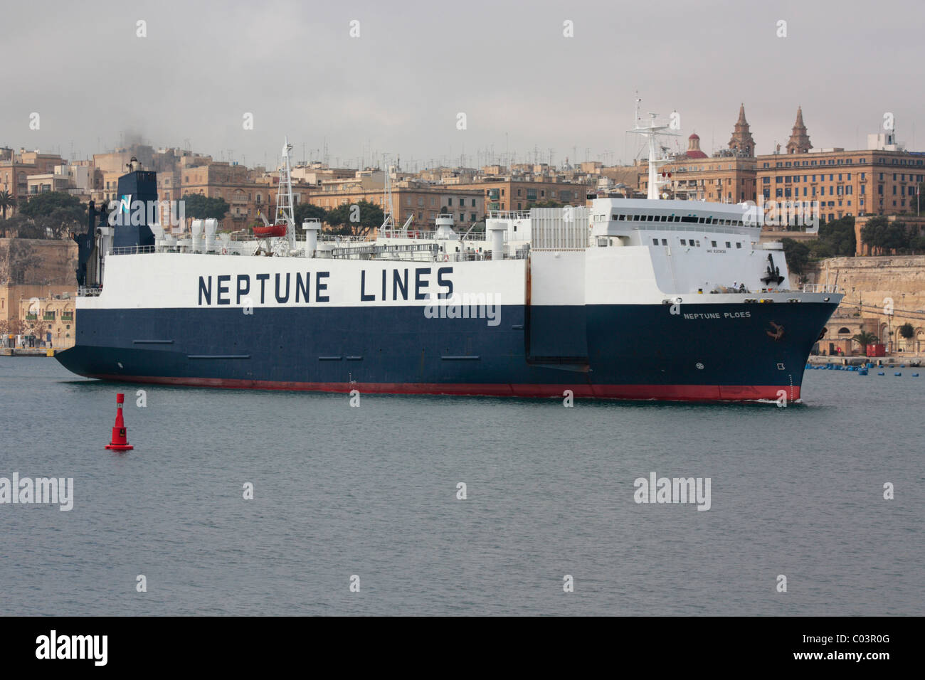 The pure car truck carrier Neptune Ploes departing from Malta Stock Photo