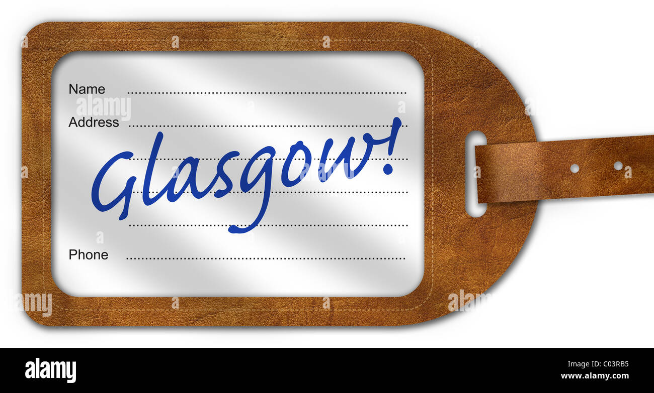 Suitcase/Luggage Label with ‘Glasgow’ written on Stock Photo