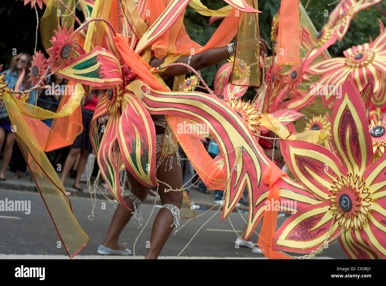 Street performer in elaborate fantasy costume at the Notting Hill Carnival, London, 2010. Stock Photo