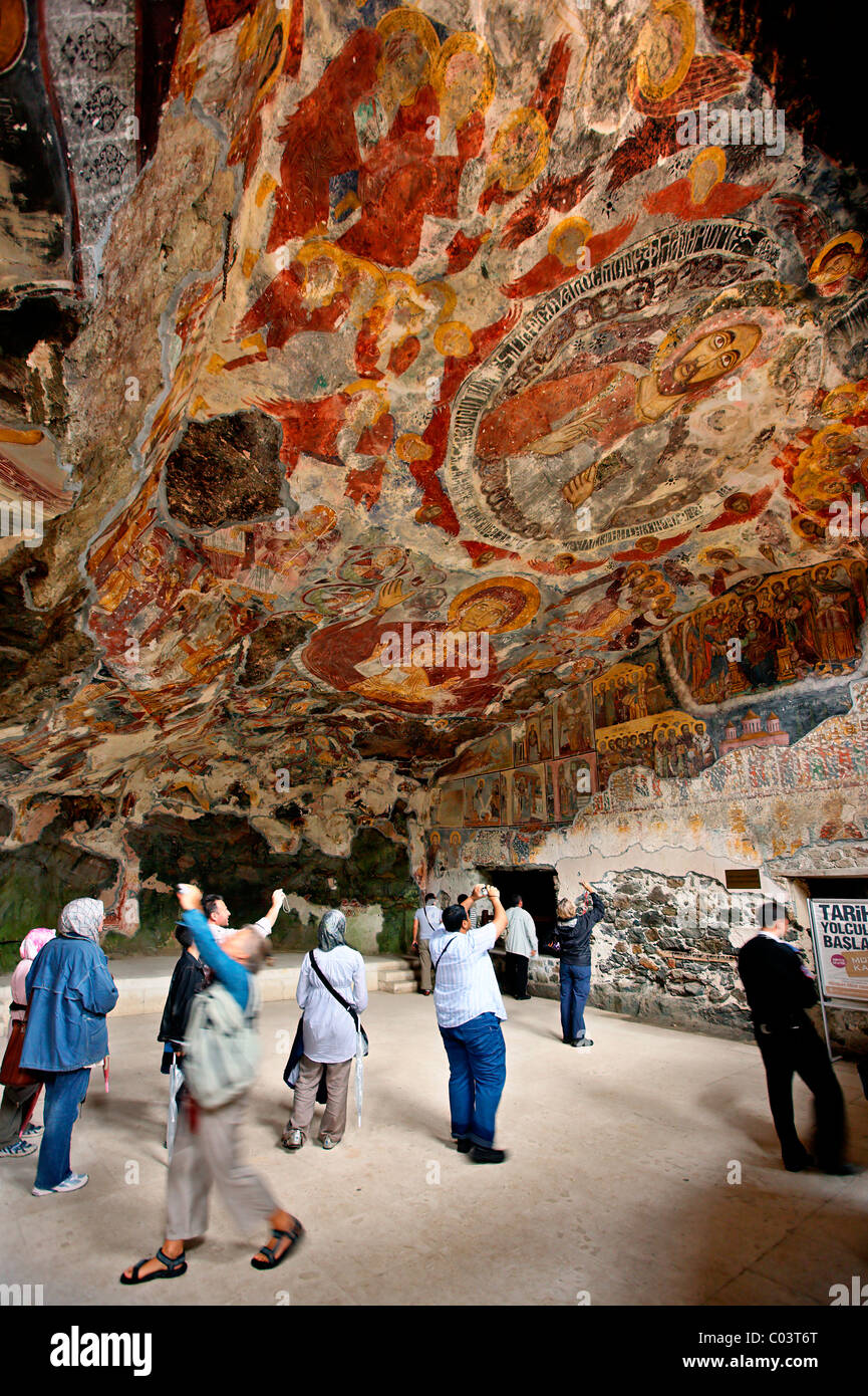 Interior view of the main church of Sumela monastery, which in fact is ...