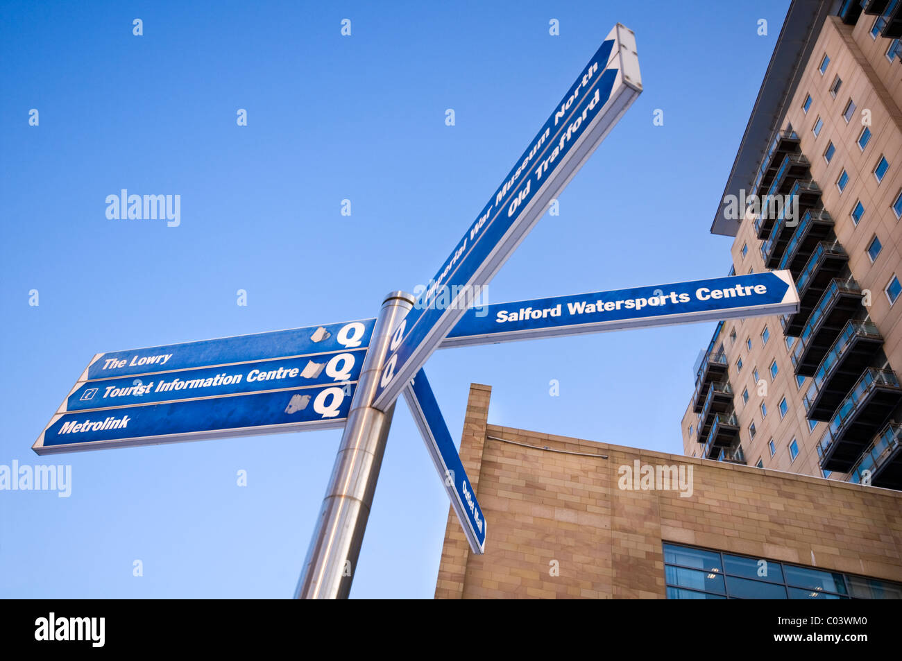 Signs outside the Lowry Outlet Mall shopping centre at Salford Quays
