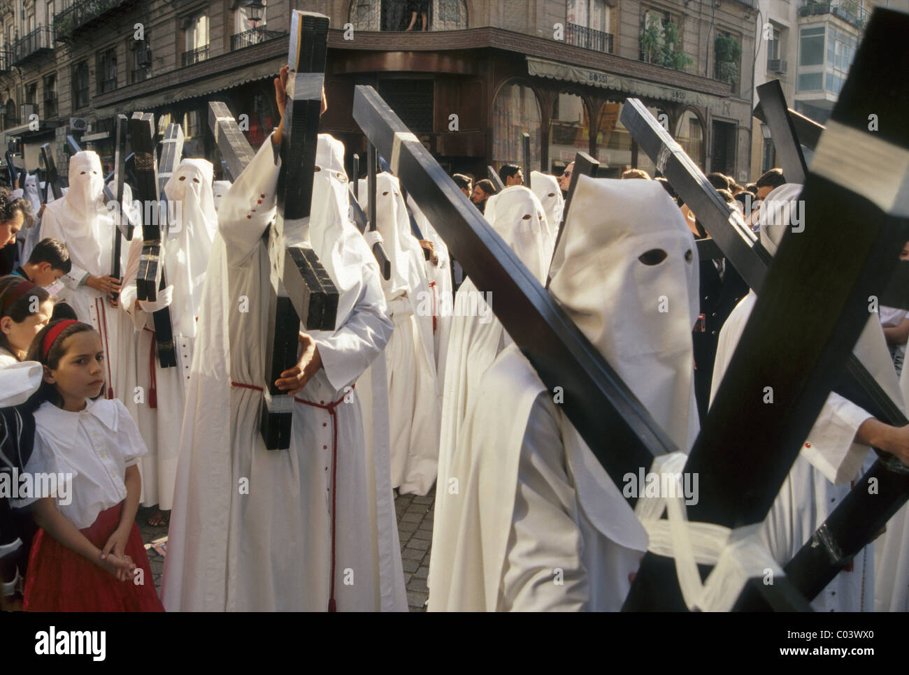Penitents, procession, Semana Santa (Holy Week), Seville, Andalusia, Spain Stock Photo