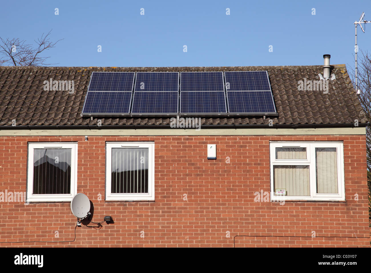 Solar panels on a local council social housing in Nottingham, England, U.K. Stock Photo
