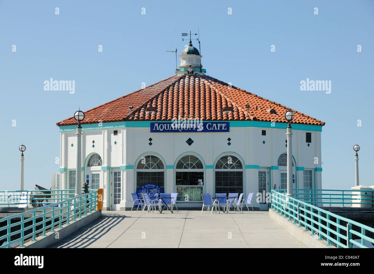 Aquarium and Cafe at the end of the Manhattan Beach, California ocean