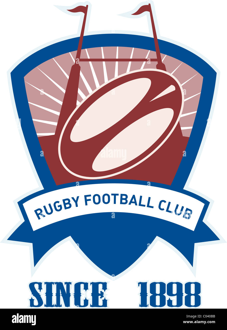 retro style illustration of a rugby ball and goal post inside shield