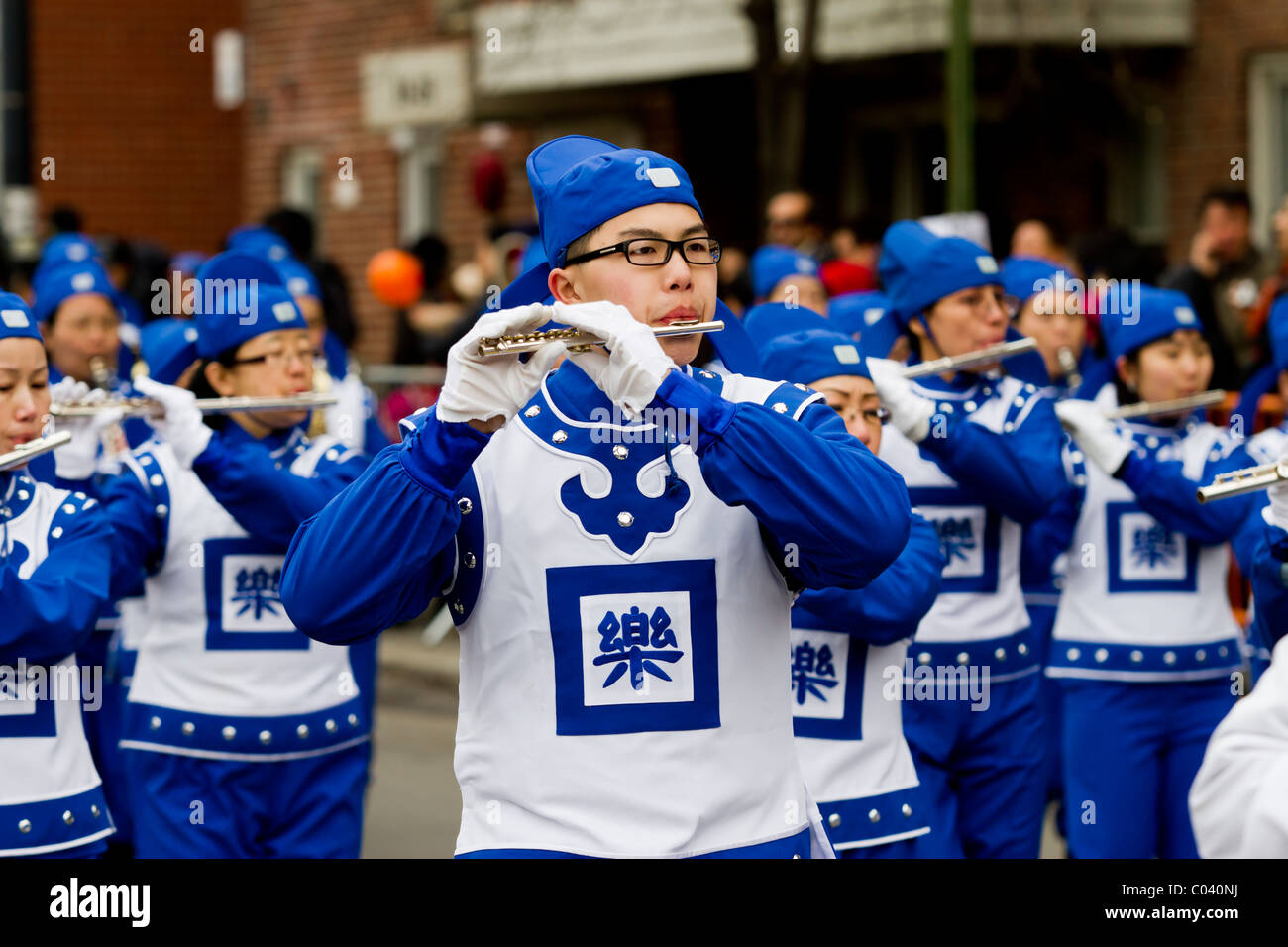 Members of a Falun Gong marching band in the 2011 Lunar New Year parade
