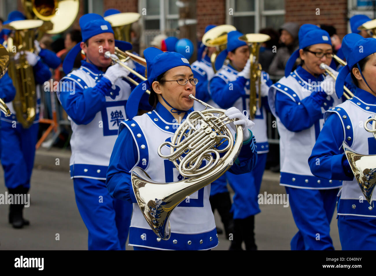 Members of a Falun Gong marching band in the 2011 Lunar New Year parade
