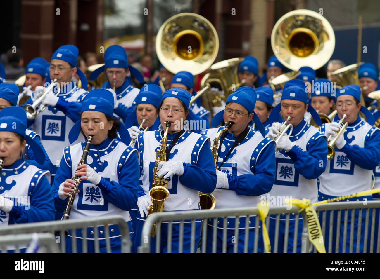 Members of the Falun Gong Marching Band in the annual Lunar New Year