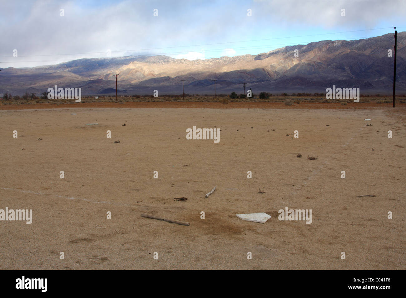 Baseball diamond at the Manzanar National Historic Site in California's Owens Valley. Stock Photo