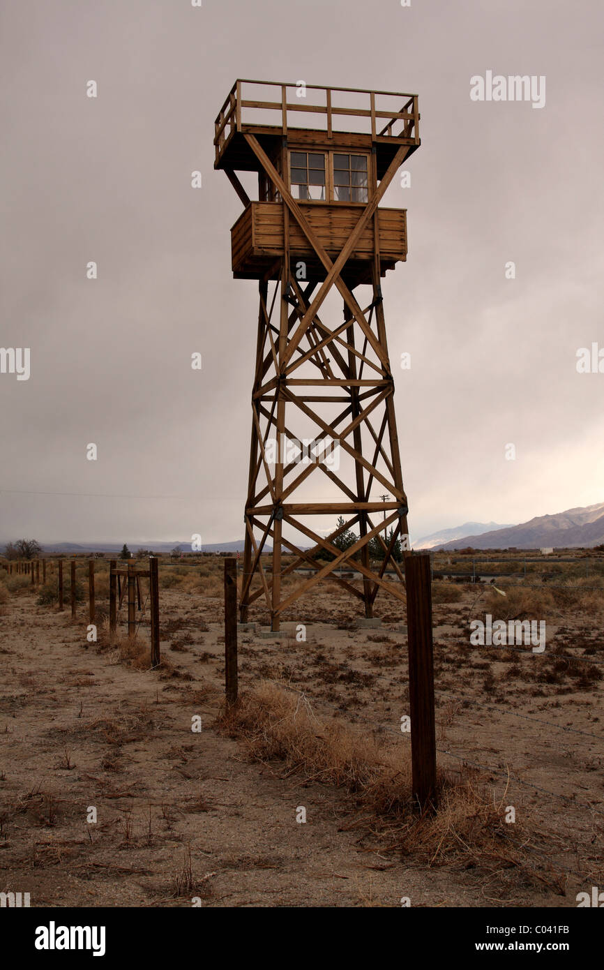 Guard tower at the Manzanar National Historic Site in California's Owens Valley. Stock Photo