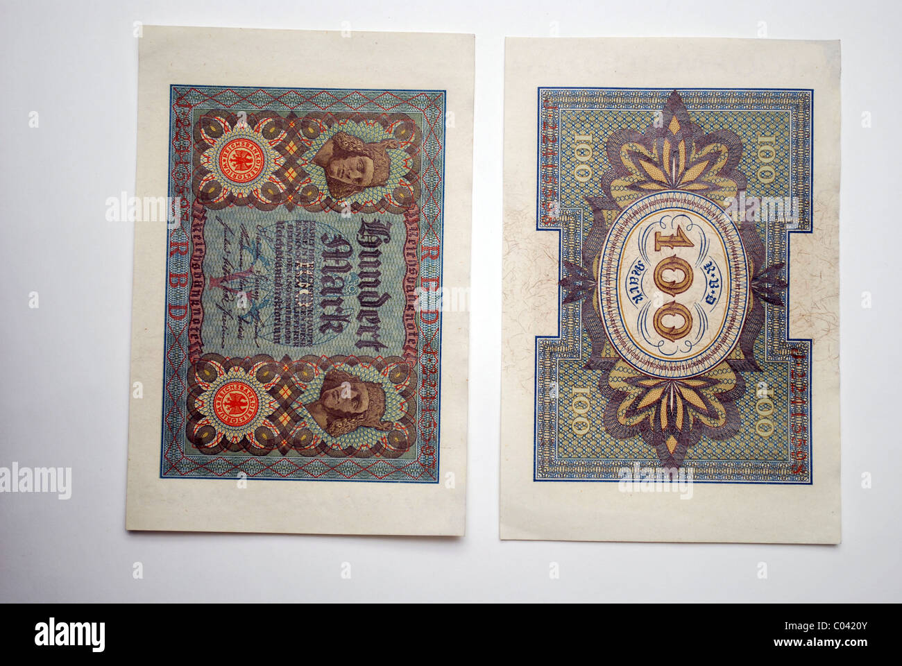 German paper money, one hundred 'Deutsche Reichsmark' from 1920. Stock Photo