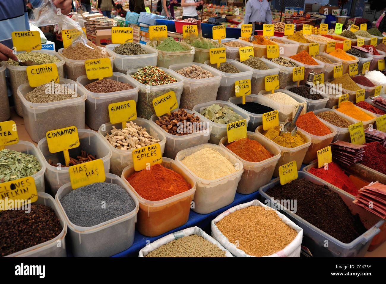 Spices at a local market in Kusadasi, Turkey 2010. Stock Photo