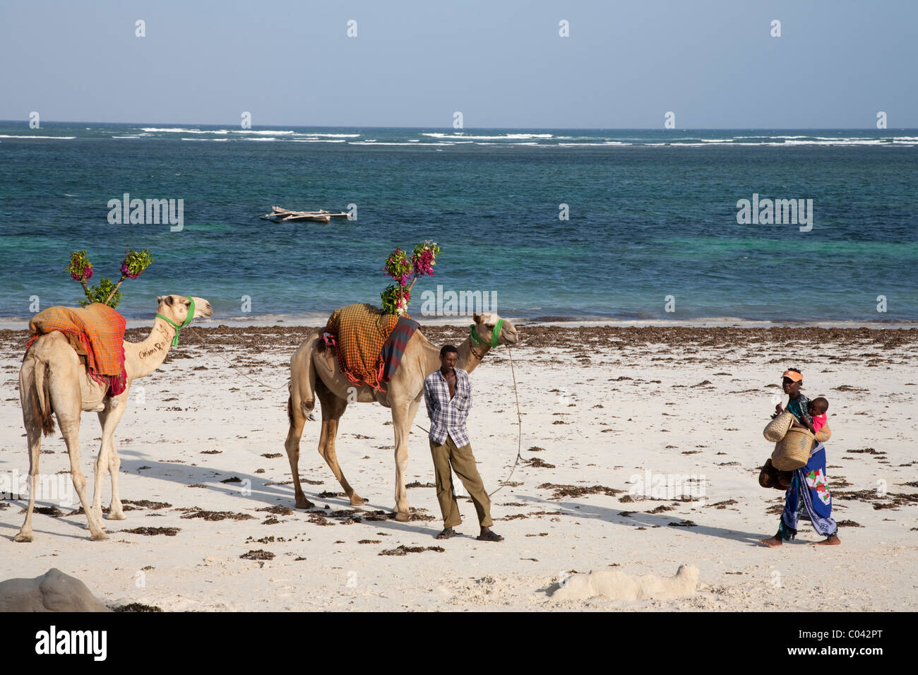 Traders in Diani beach, Kenya are waiting for tourists Stock Photo