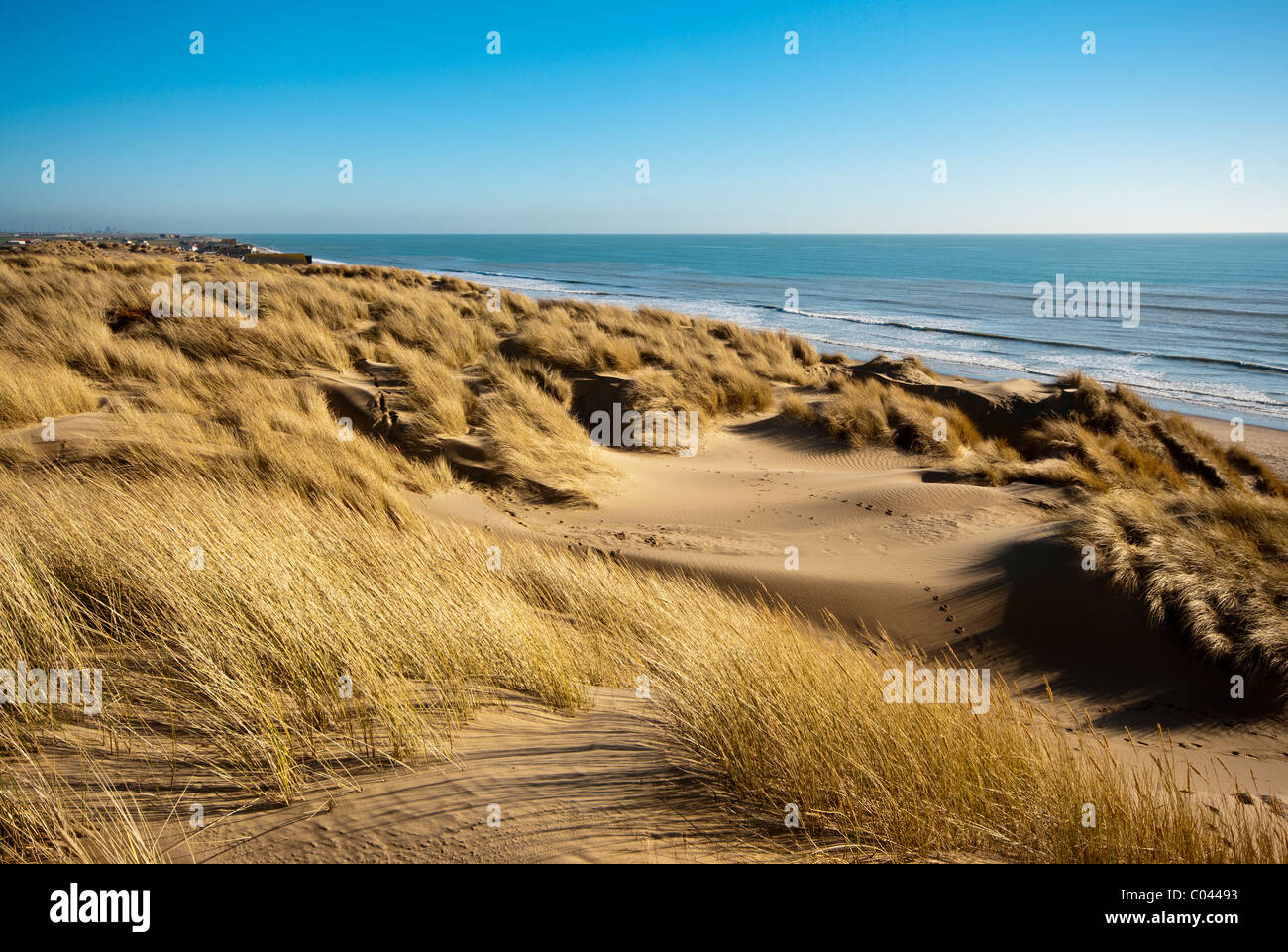 A view Out to the English Channel From The Dunes at Camber Sands East Sussex England Stock Photo