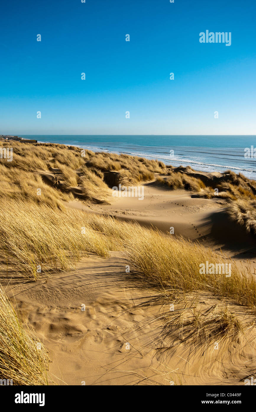 A view Out to the English Channel From The Dunes at Camber Sands East Sussex England Stock Photo