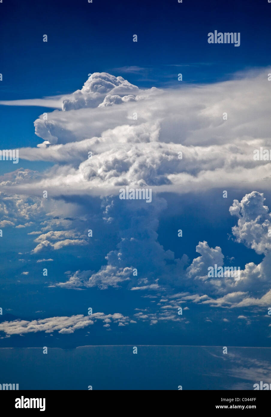 Columns of Anvil or Storm Clouds over Brazil (aerial view) Stock Photo
