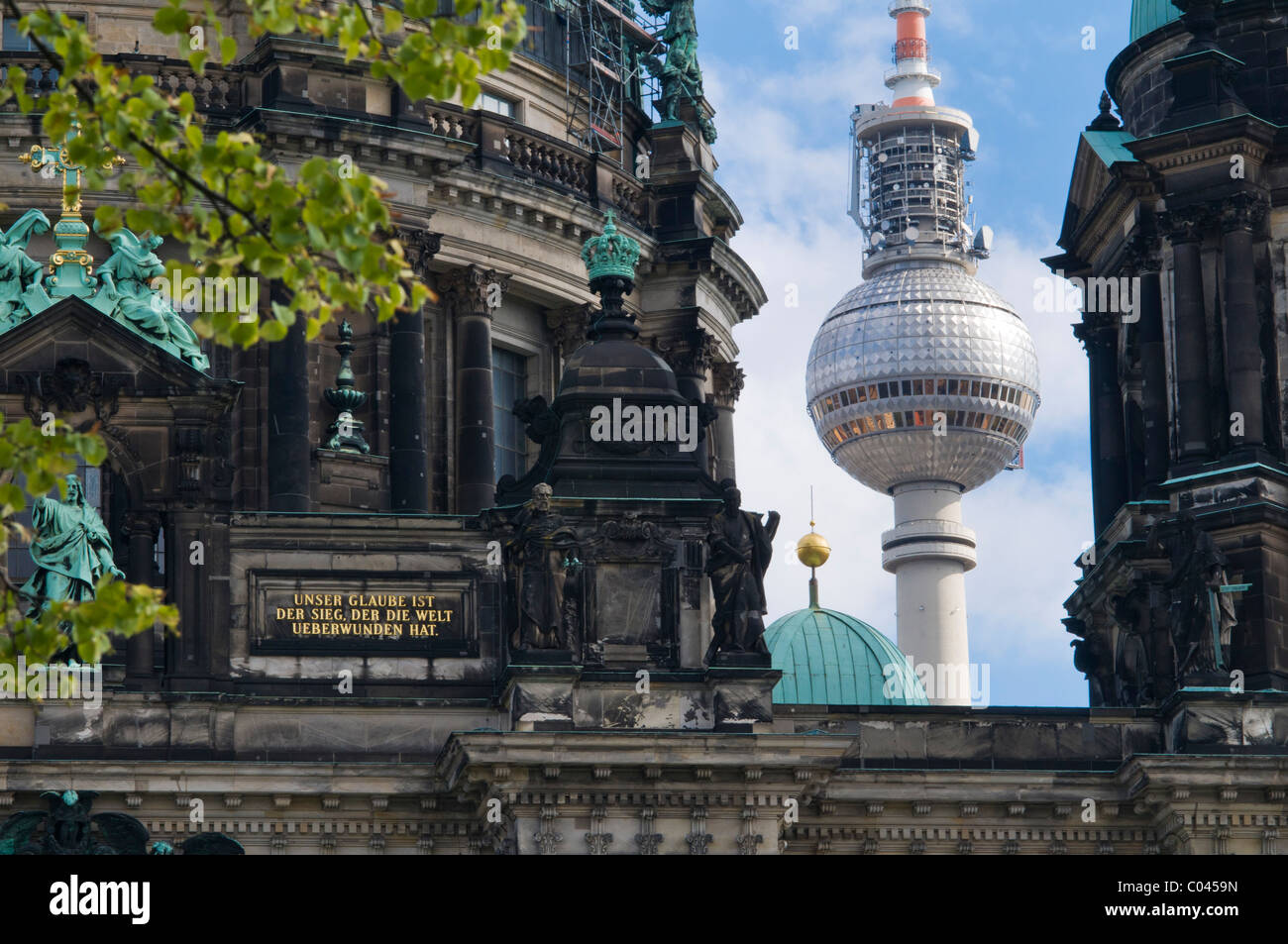 Looking through the Berliner Dom (Berlin Cathedral) at the Fernsehturm Stock Photo
