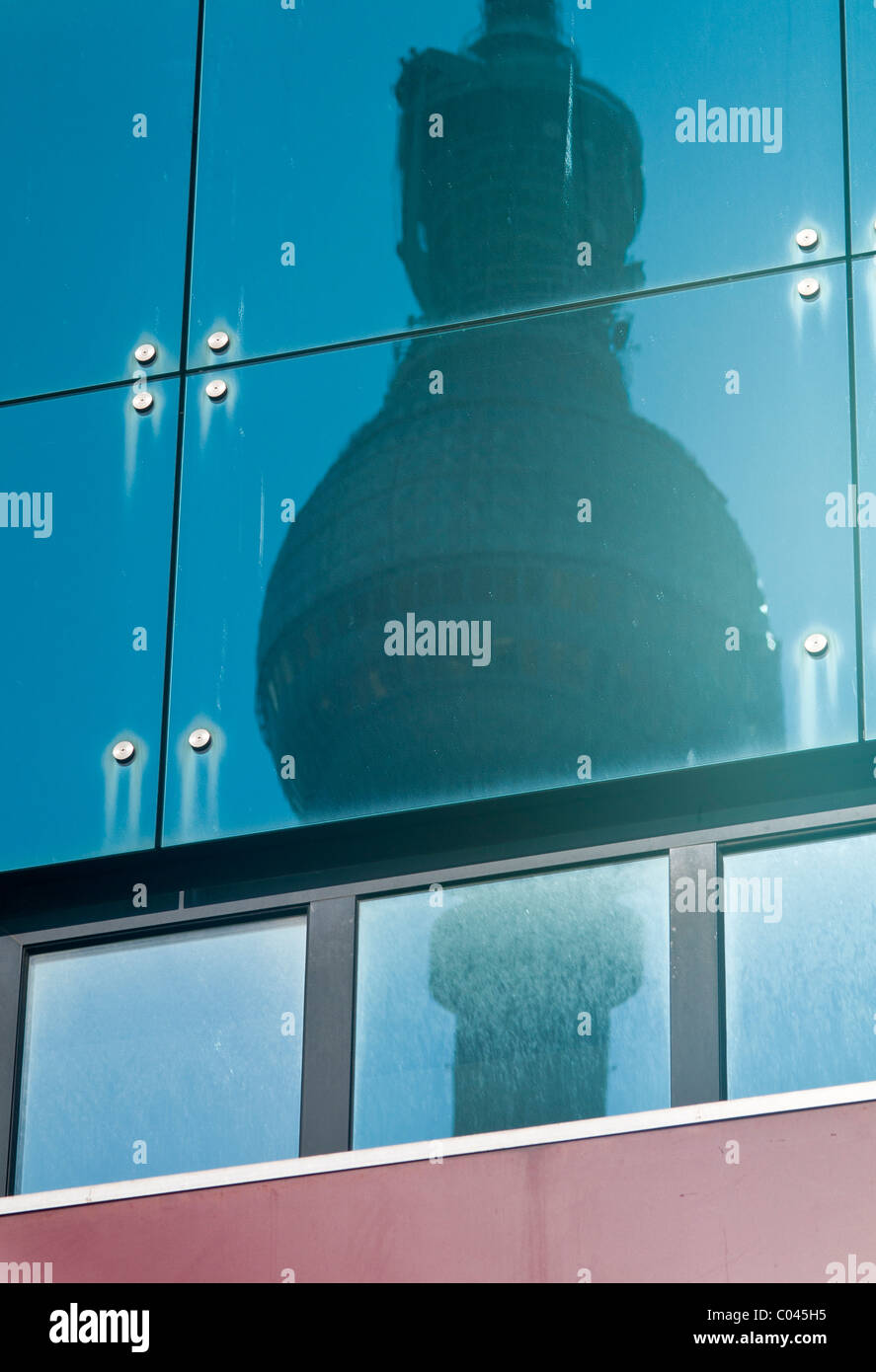 Reflection of the Berliner Fernsehturm, Alexanderplatz Stock Photo