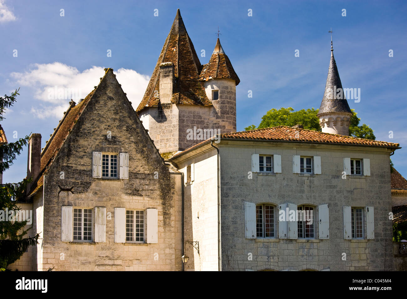 Chateau de Bourdeilles fortress in town of Bourdeilles popular tourist destination near Brantome in Dordogne, France Stock Photo