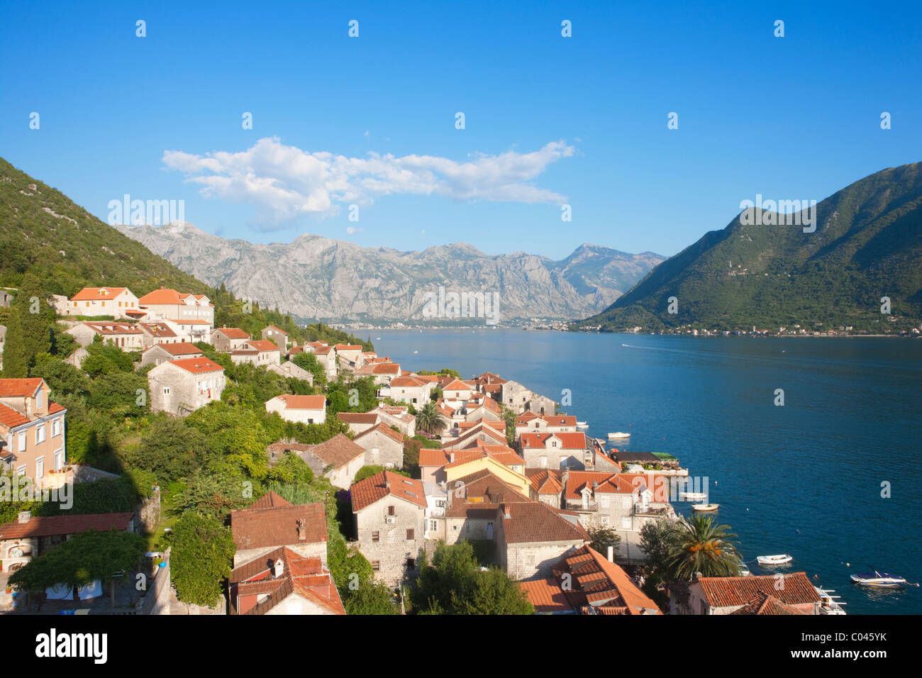 View from Perast church tower, Boka Kotorska, Montenegro Stock Photo