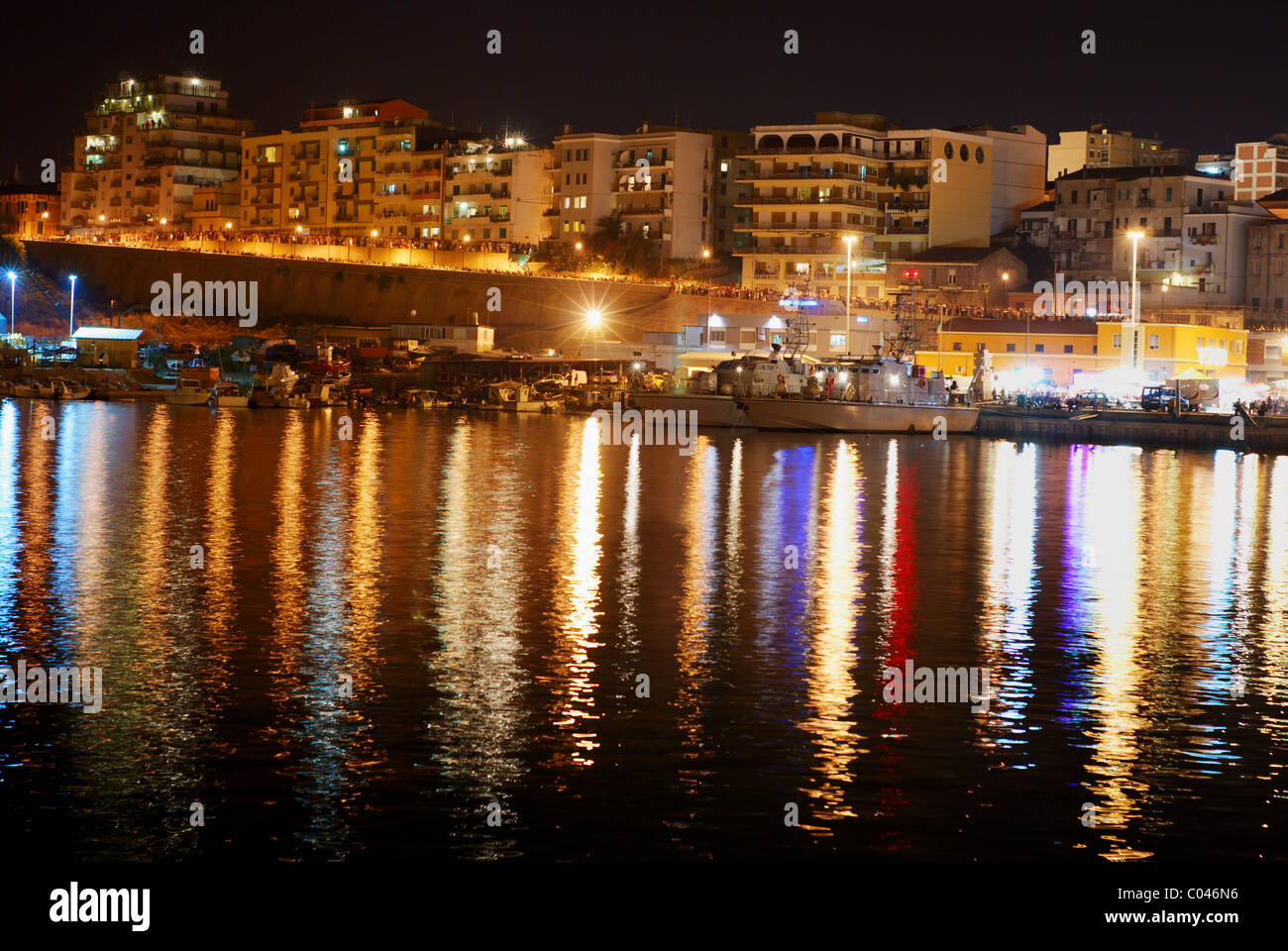 View of Termoli harbor by night (little city on the Adriatic sea in Italy) Stock Photo