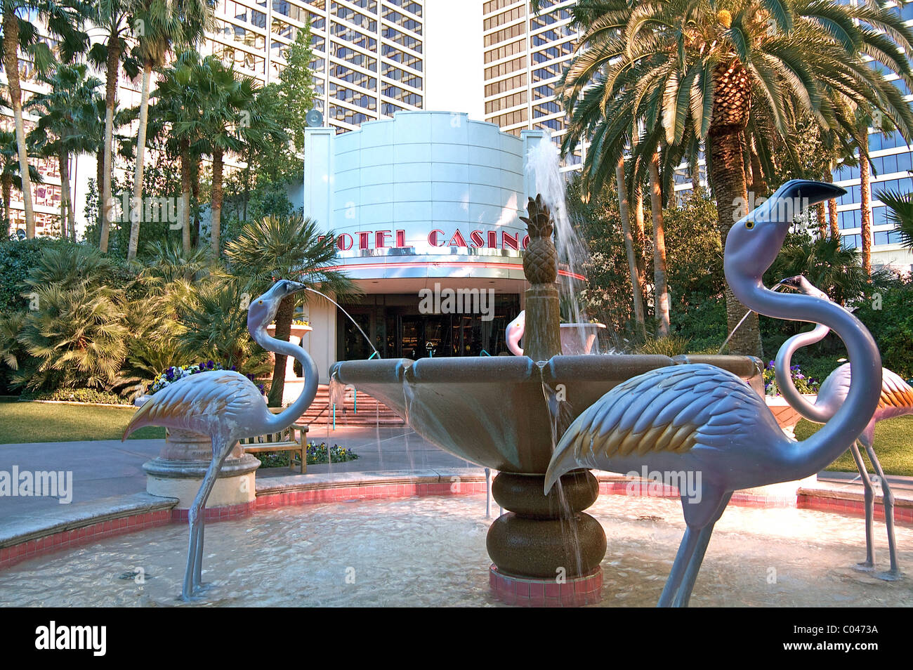 Flamingo figures in a fountain at the Flamingo Las Vegas Hotel and Casino Stock Photo