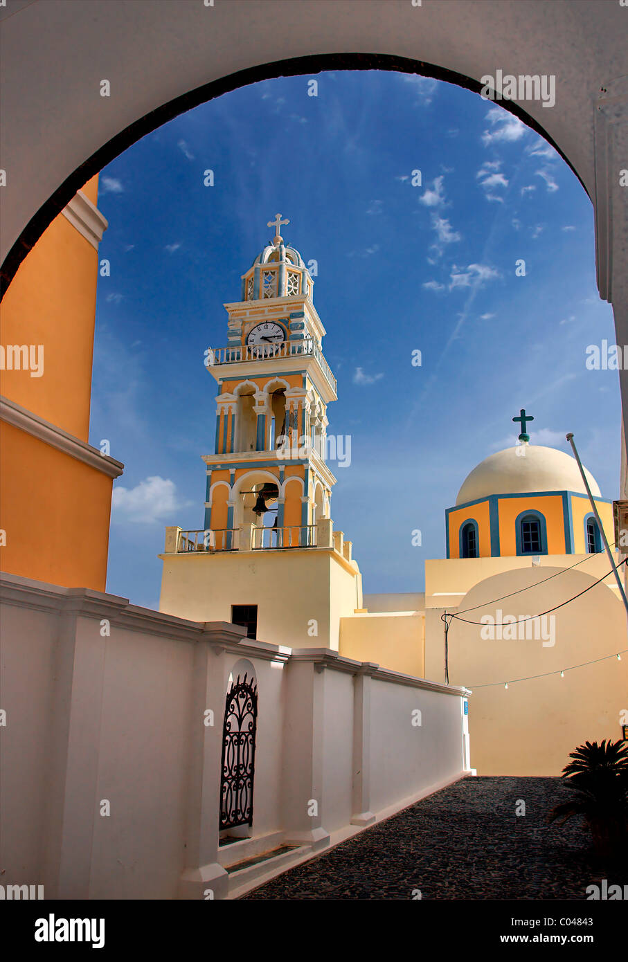 The Catholic church in Fira village, Santorini island, Cyclades, Greece Stock Photo