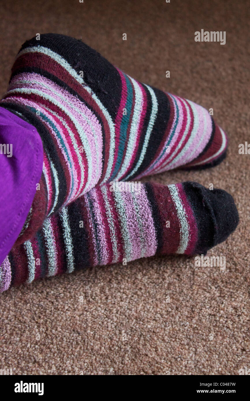 Stripy purple socks Stock Photo