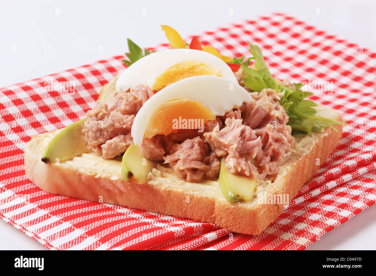 Openfaced tuna sandwich with avocado and boiled egg Stock Photo Alamy