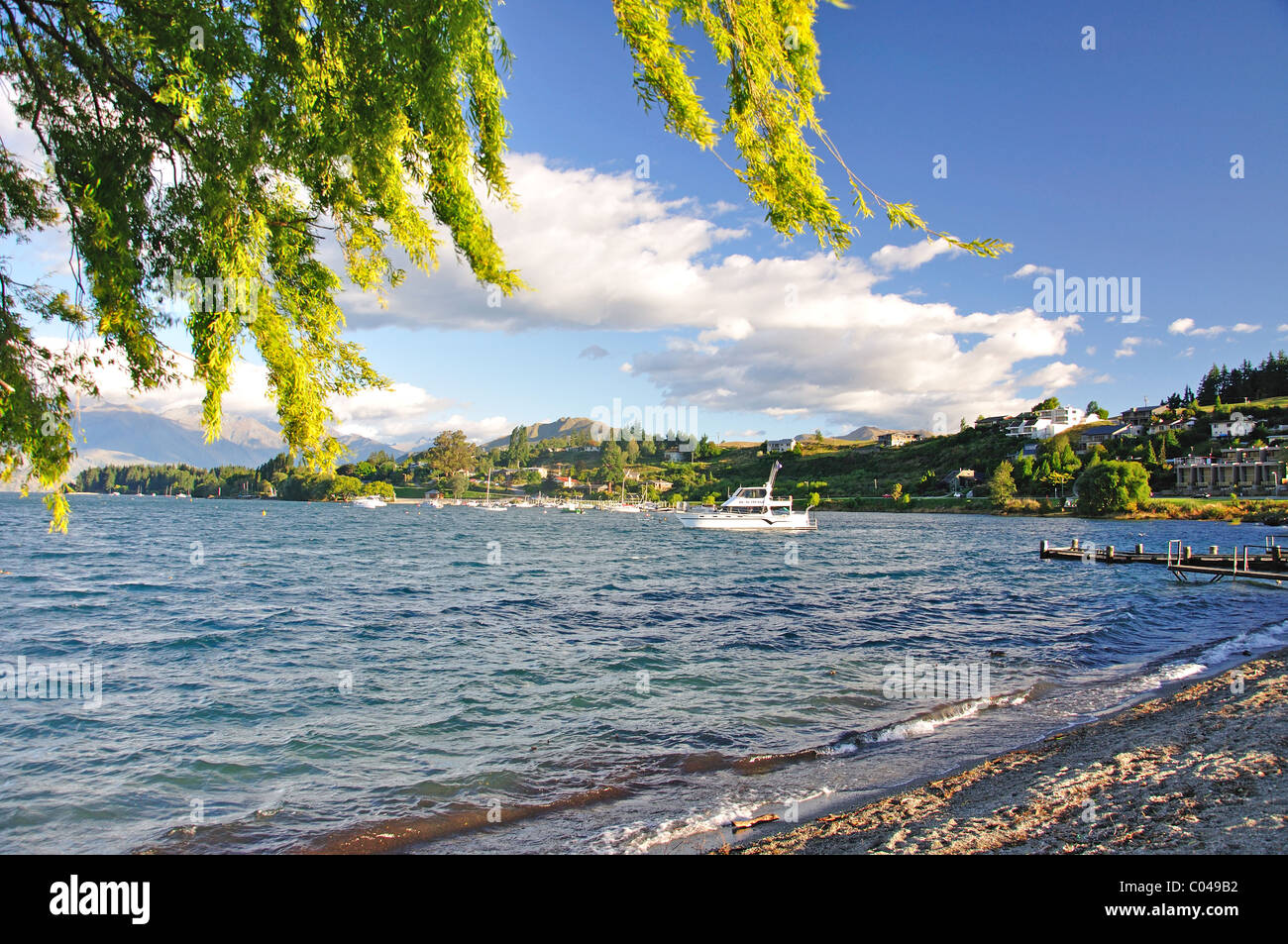 Lakeside view, Lake Wanaka, Wanaka, Otago Region, South Island, New Zealand Stock Photo