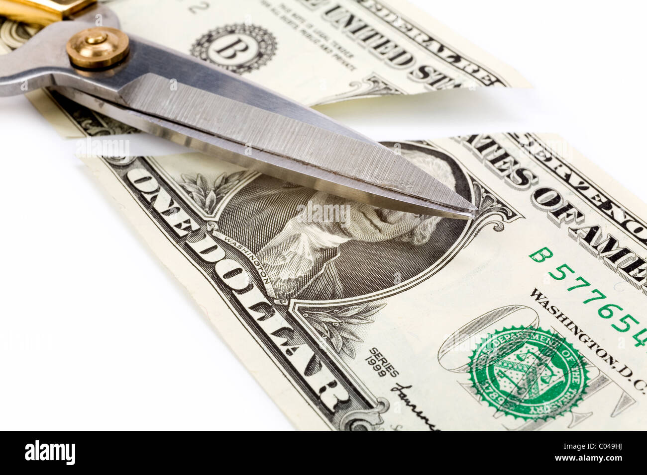 Cutting dollars, concept of Finance Problems, Recession Stock Photo