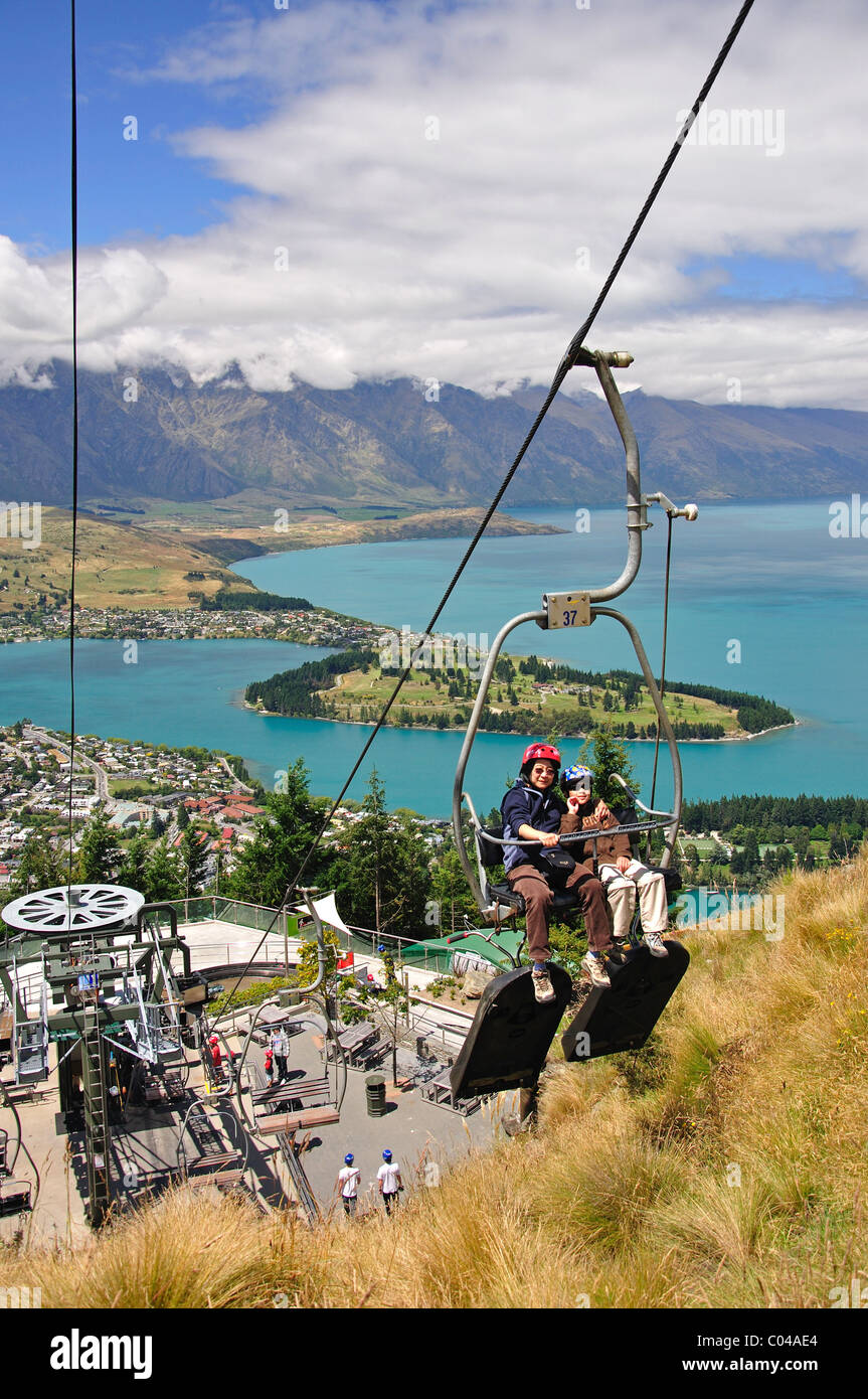 The Luge chairlift, The Skyline Gondola and Luge, Queenstown, Otago Region, South Island, New Zealand Stock Photo
