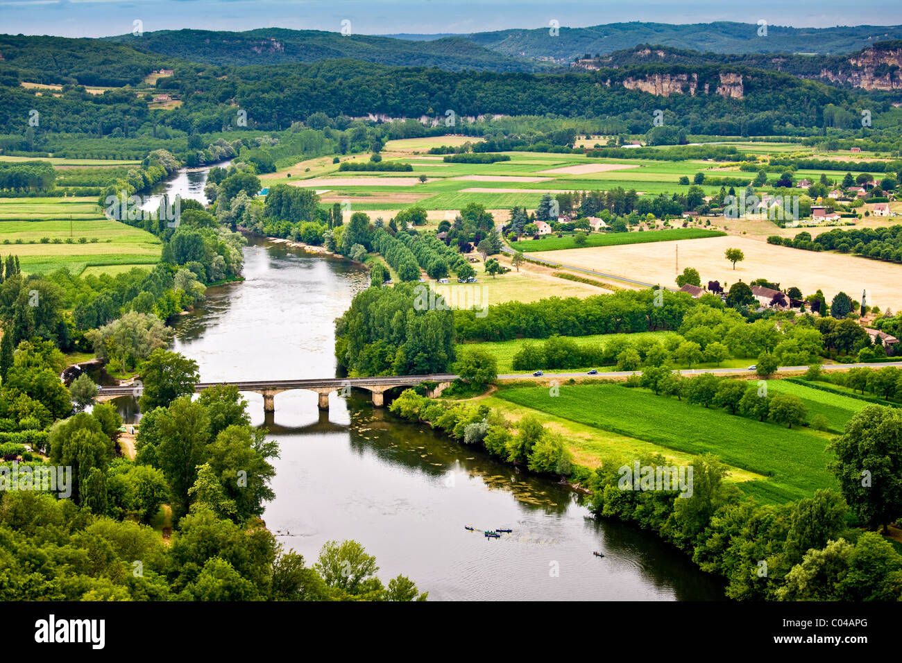 Picturesque scene of the River Dordogne viewed from on high at Domme, Dordogne, France Stock Photo