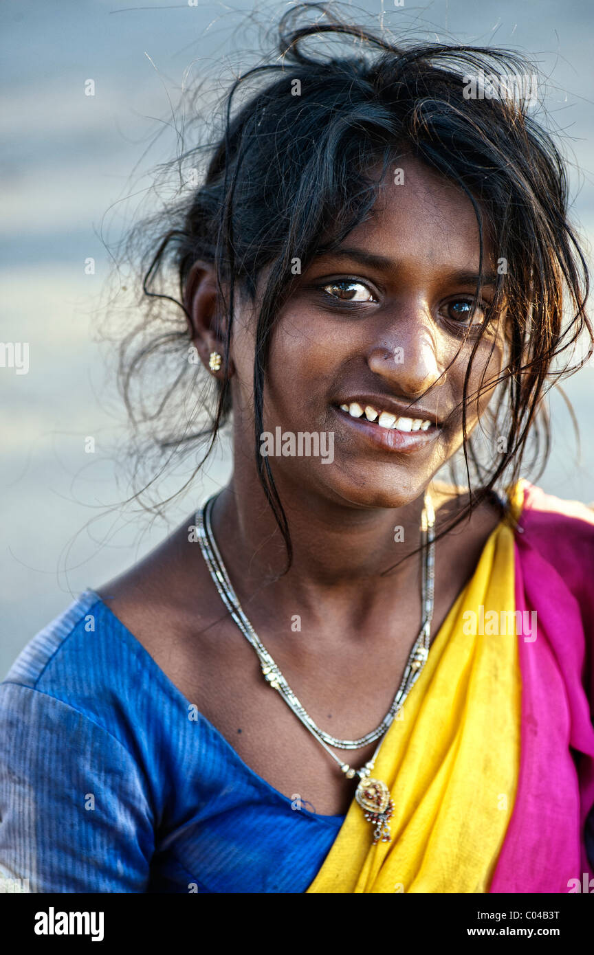 Young lower caste indian teenage girl / mother. Andhra Pradesh, India  Selective focus Stock Photo