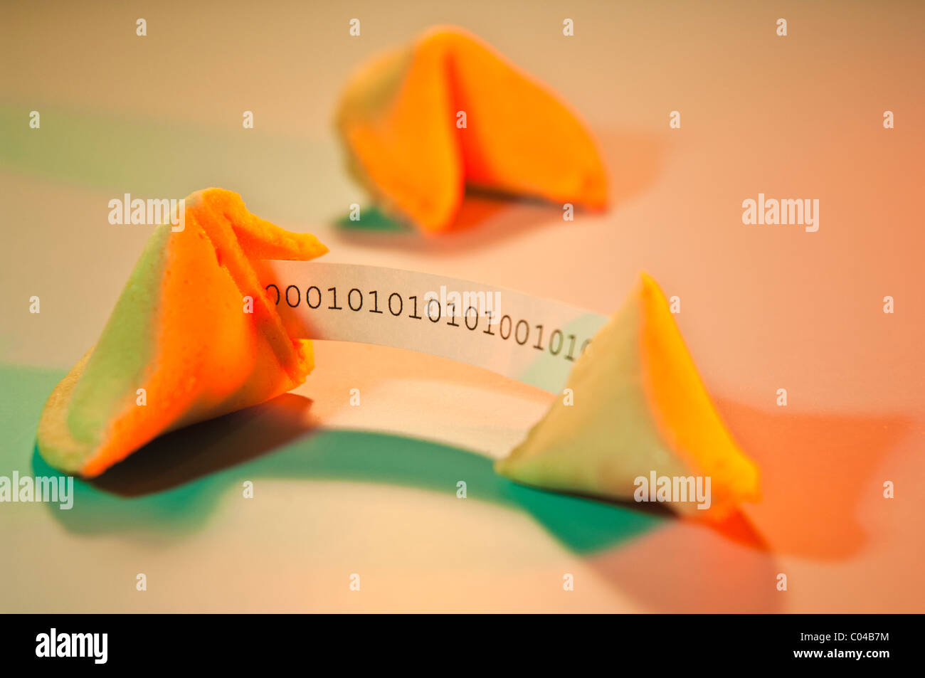 Fortune cookie with message in binary code Stock Photo