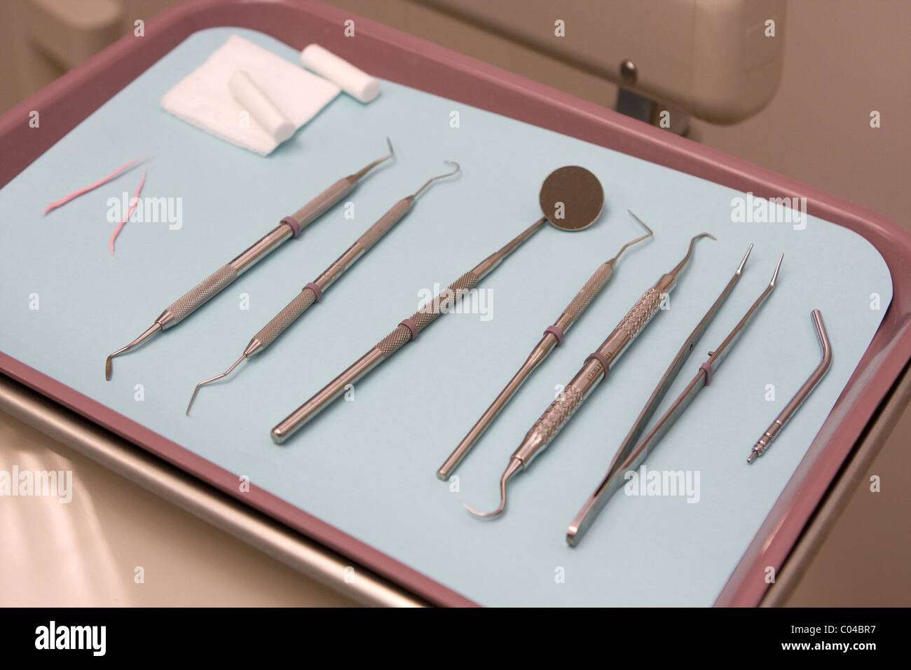 Tray of sterile dental tools sits ready for use Stock Photo Alamy