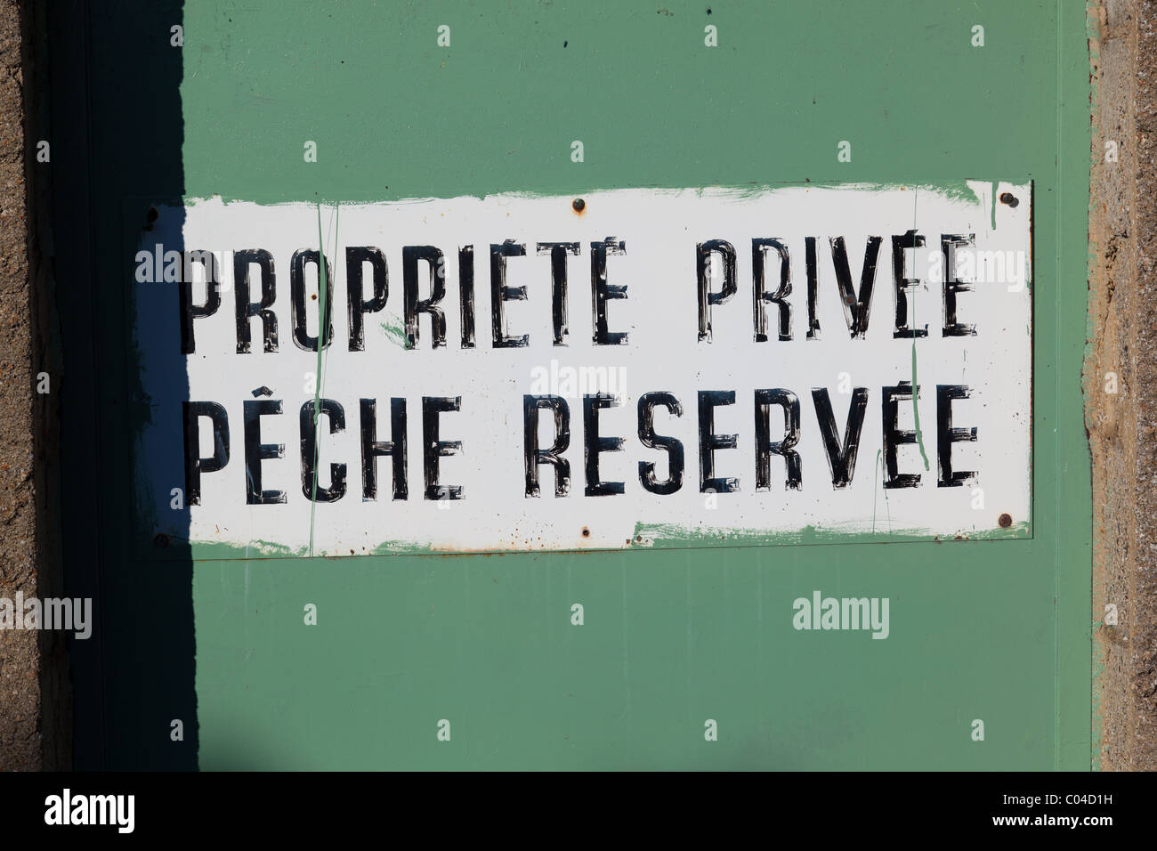 Private property fishing reserve sign at Lac de Saint-Front in Haute-Loire, France. Stock Photo